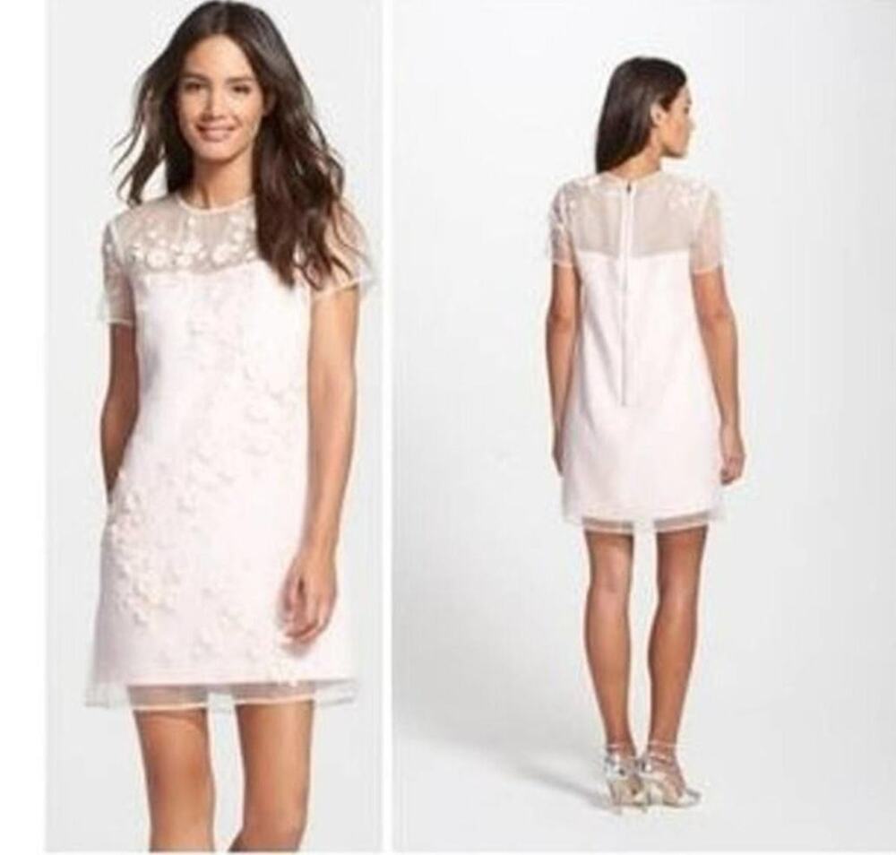 Ted Baker Dress Women's Size 0 Silk Embellished Floral Applique Mini Sheath